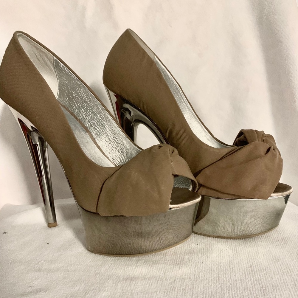 Taupe with Silver Heels Moscow Platforms